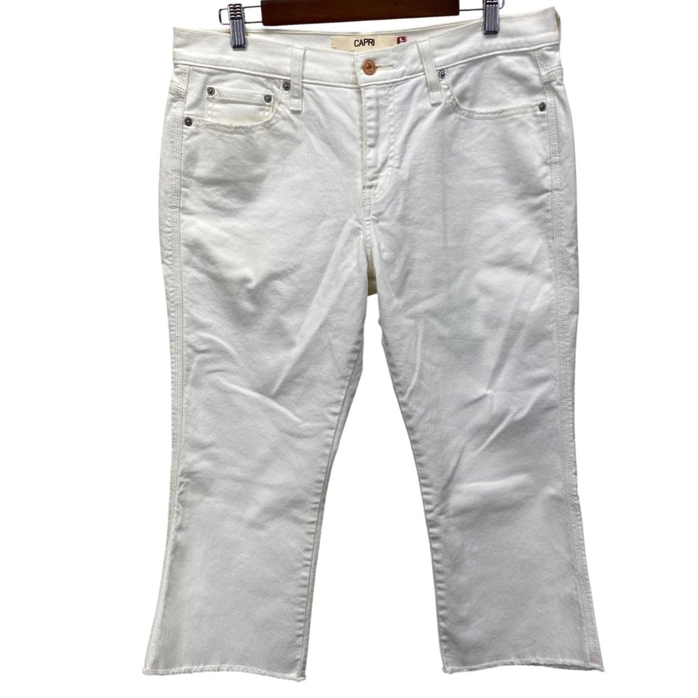 Levis 515 Capri Jeans Womens 12 White Denim Cropped Raw Hem Embroidered VTG
